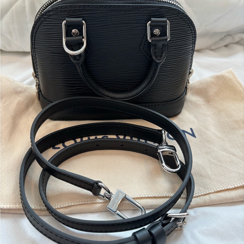 Louis Vuitton Nano Alma Black Leather Silver Hardware